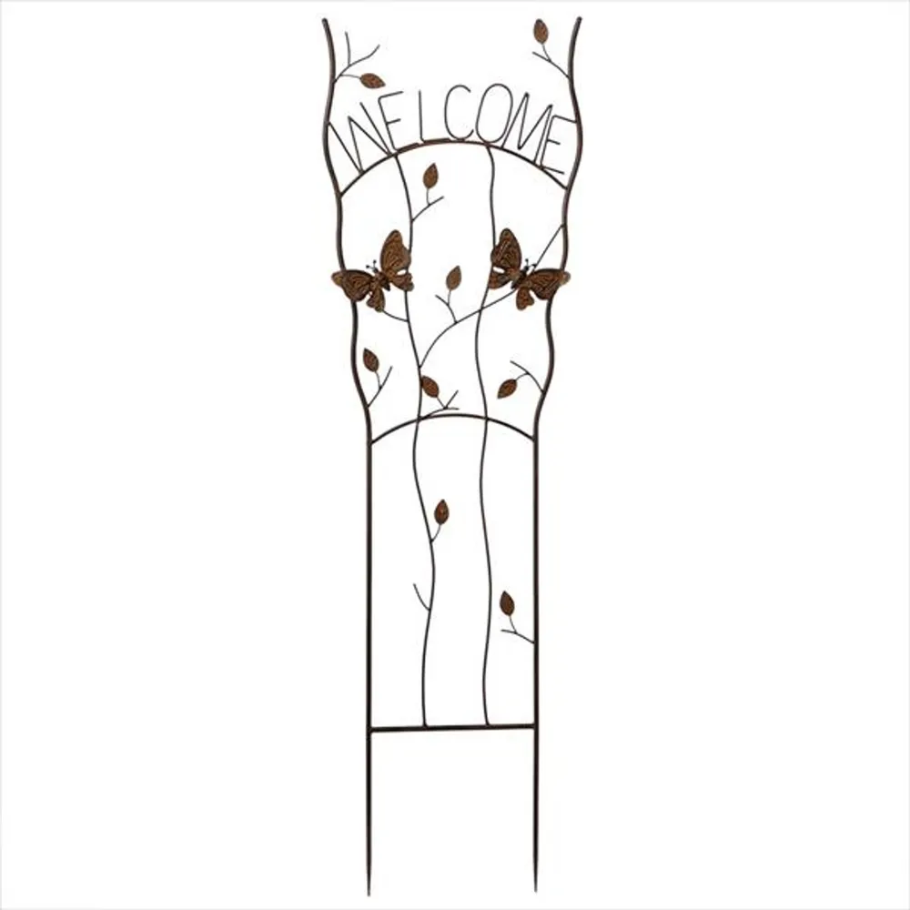 Pack of 2 Bronze Butterfly and Vine “Welcome” Yard Art Decorations 50″
