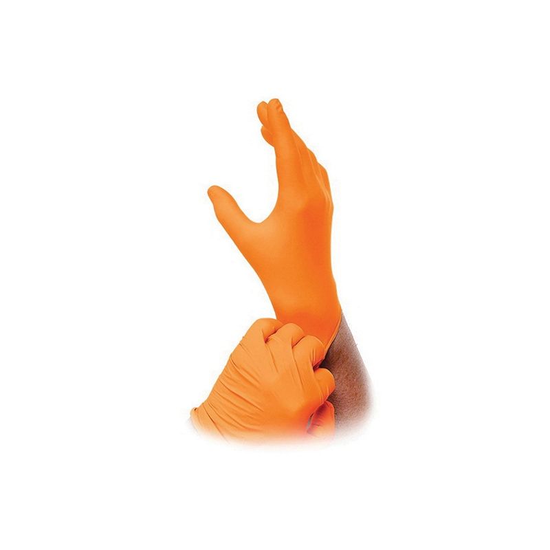 Atlantic OR-L Orange Nitrile Straight Finger Disposable Gloves, Large, Powder Free
