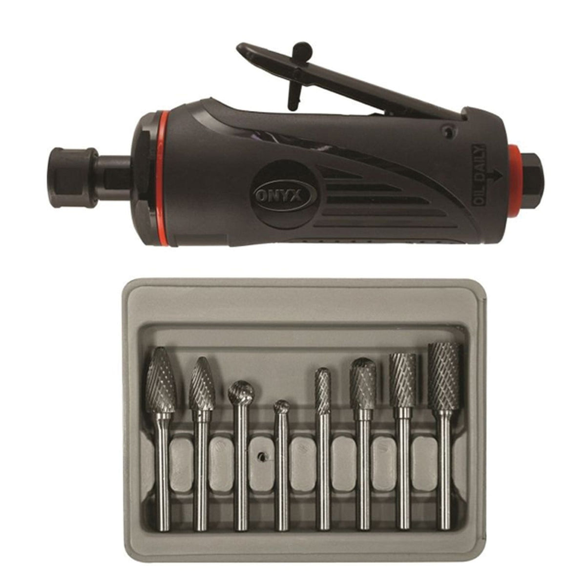 Astro Pneumatic 2181B 2-Piece Die Grinder Kit 1/4 in Medium Grinder with 8-Piece Double Cut Carbide