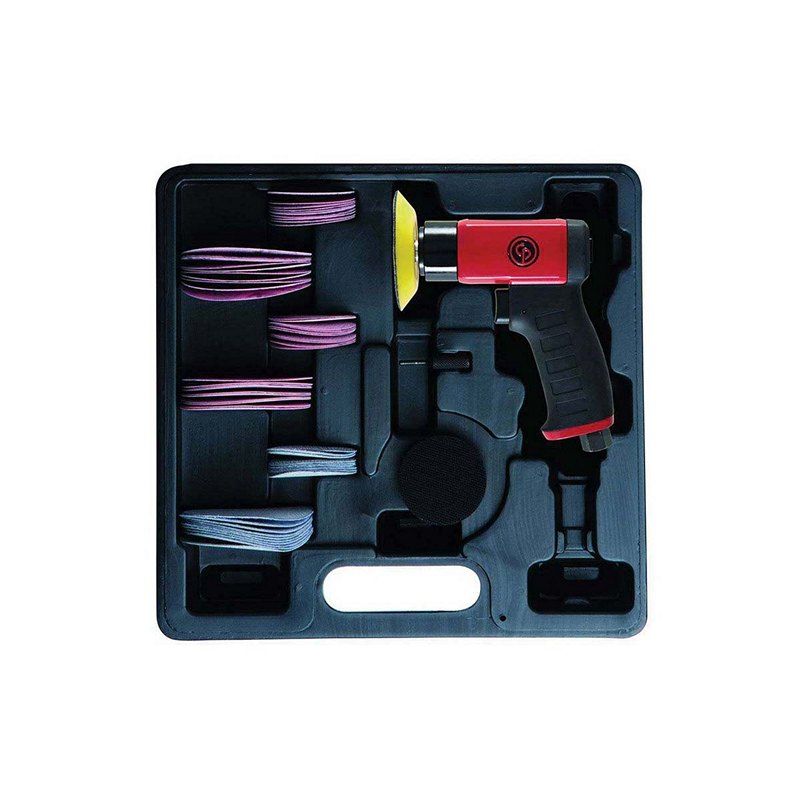 Chicago Pneumatic 7200S Hook and Loop Pad Air Random Orbital Sander Kit 2 in and 3 in Pads