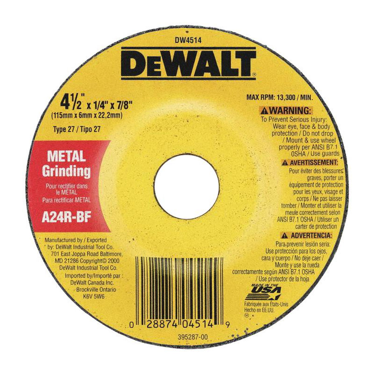DeWALT 4-1/2X1/4 Metal Gp (Blk)