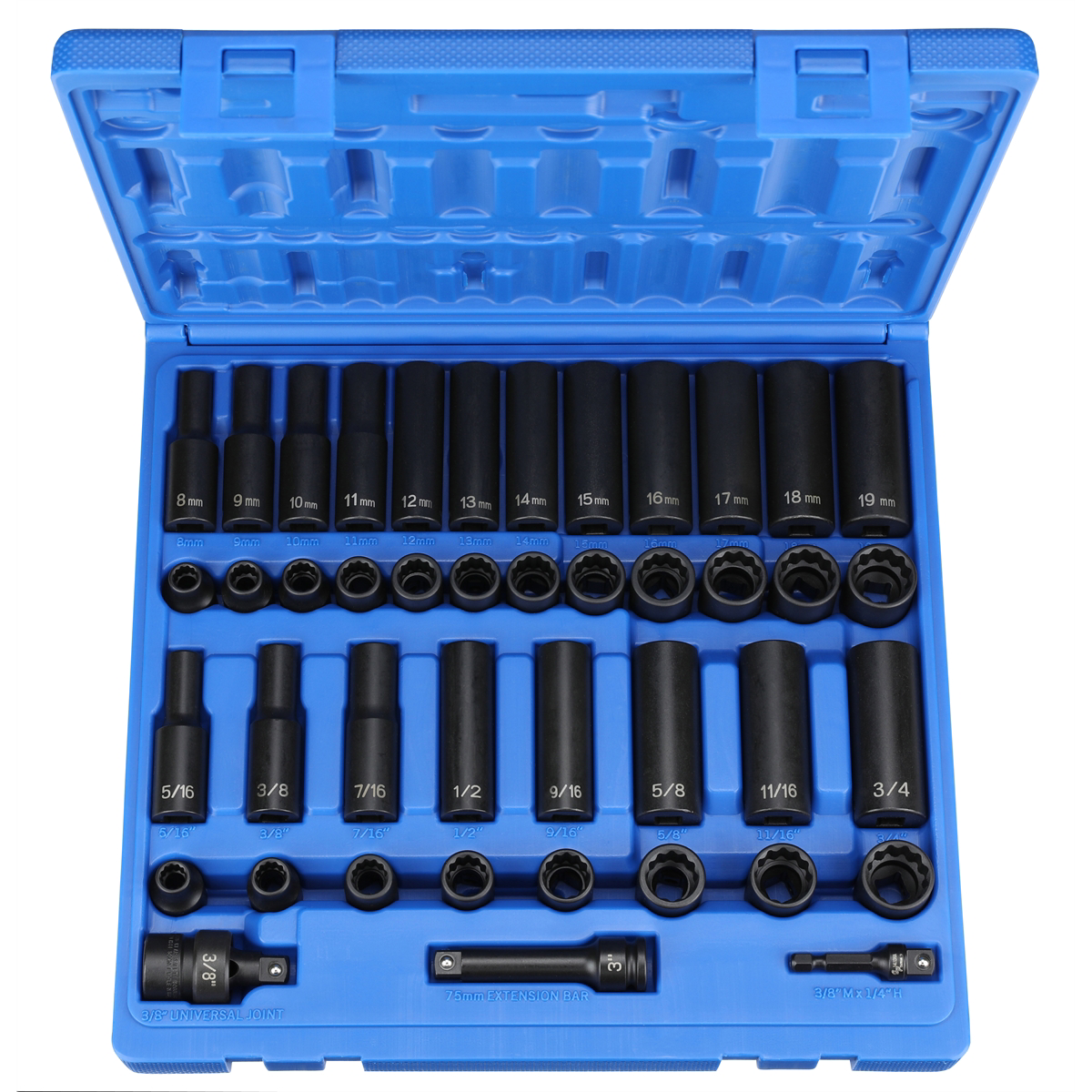 Grey Pneumatic 1643RD 3/8" Drive 43 Piece Standard and Deep Length Impact Socket Set, Metric