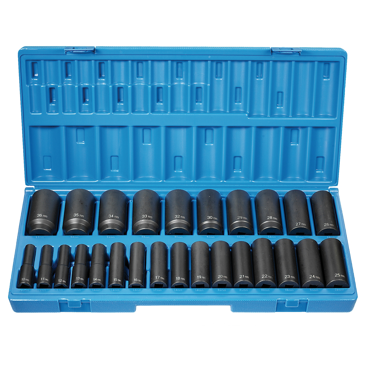 Grey Pneumatic 1726MD 1/2" Drive Deep Length Metric Socket Set, 26 Piece, Molded Storage Case
