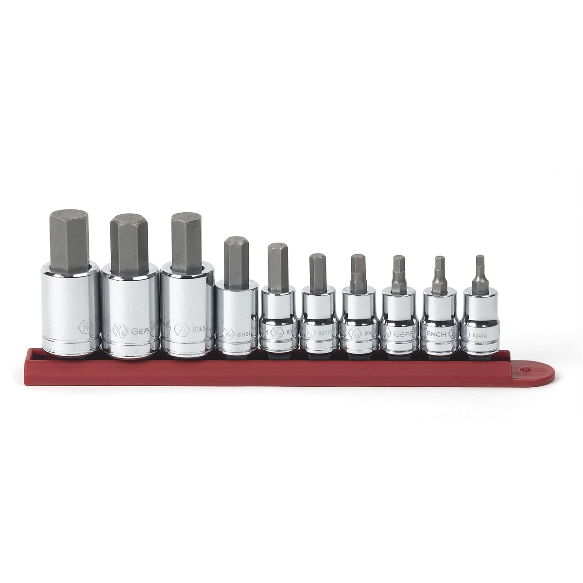 Gearwrench 80579 10-Piece 3/8" & 1/2" Drive SAE Hex Bit Socket Set with Storage Rail