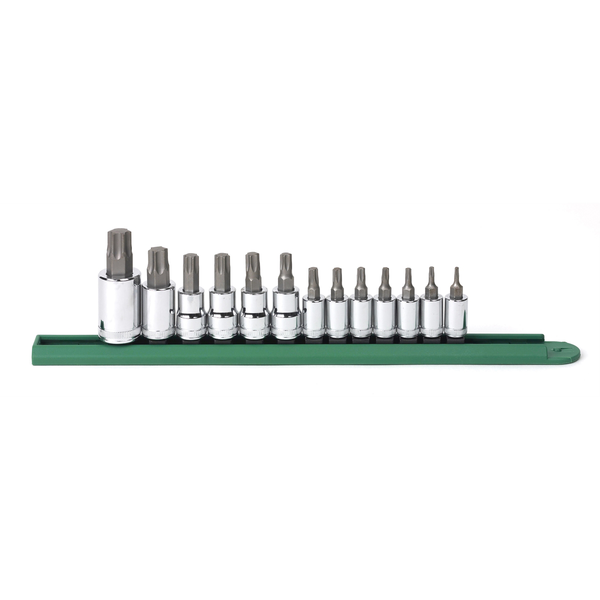 Gearwrench 80723 13-Piece Torx Bit Socket Set - sizes T8 to T60 on rail
