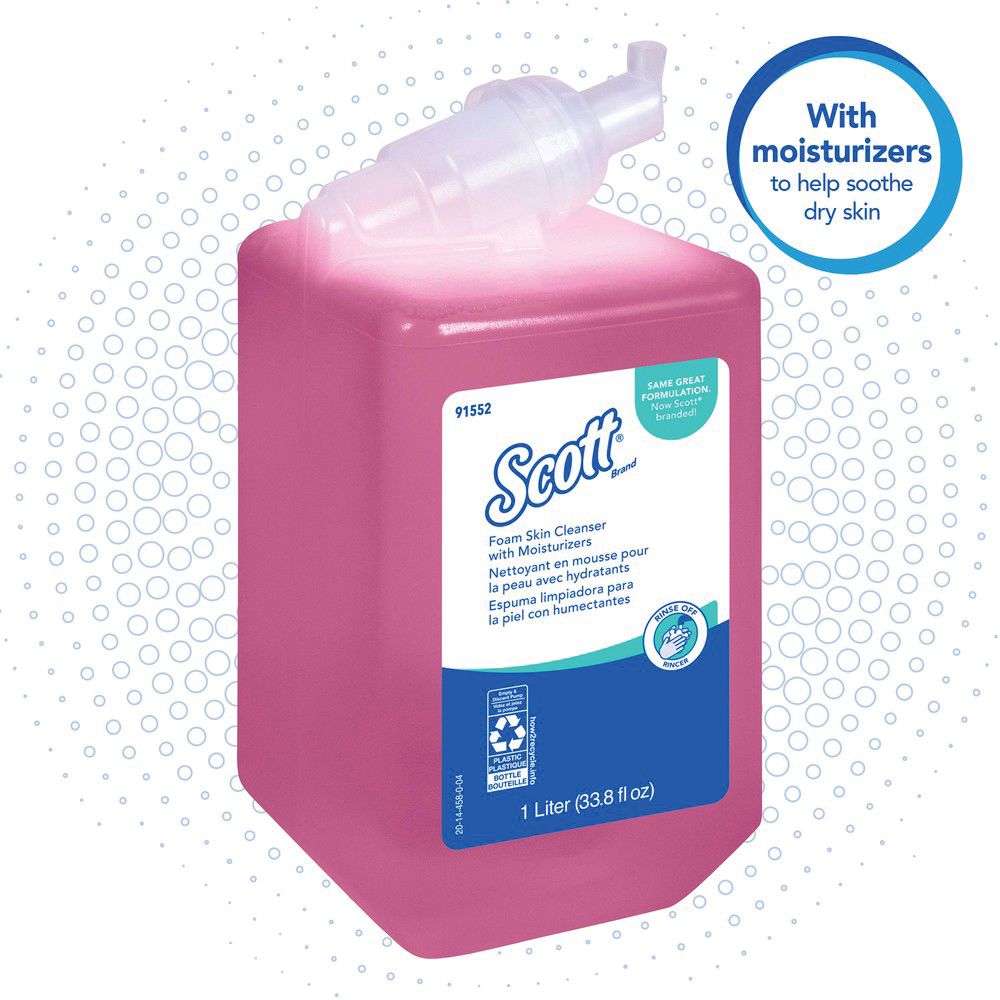 Scott 91552 Professional Series Foam Skin Cleanser with Moisturizer, 1 L Bottle, Pink, Floral