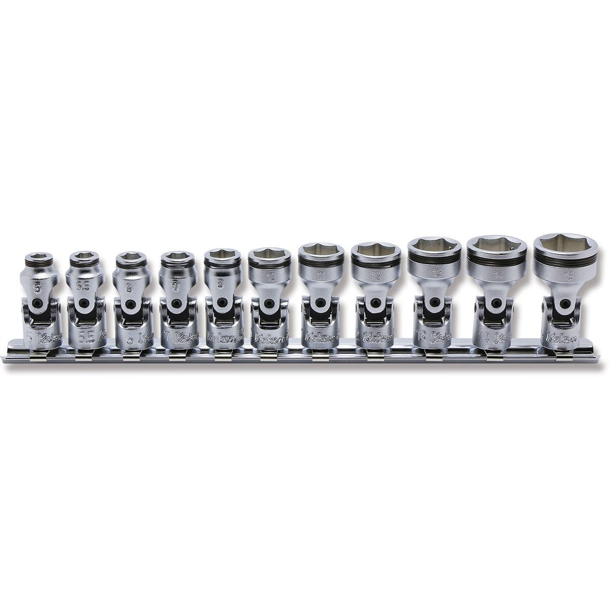 KO-KEN Hand Tools 1/4 Sq. Dr. Universal NUT GRIP Socket Set, 5mm-15mm - 11 pieces