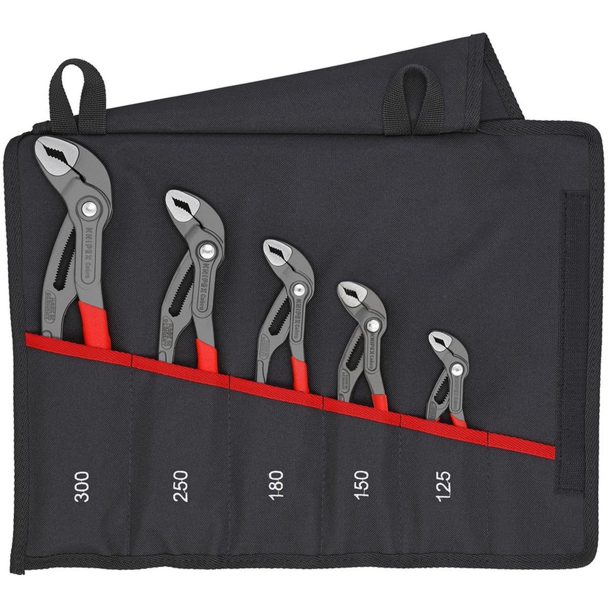 Knipex 001955S5 Cobra Water Pump Pliers Set 5-Piece in Tool Roll - self-locking, hardened teeth