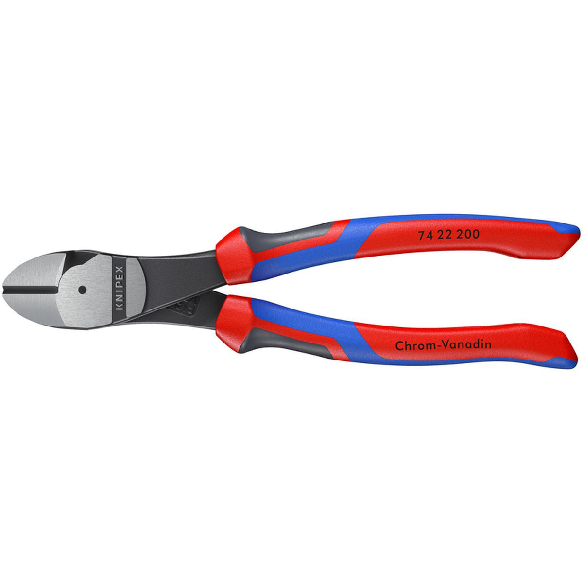 Knipex 7422200 12° Angled Diagonal Cutters 8" Comfort Grip - high leverage, forged-on axle, 64 HRC