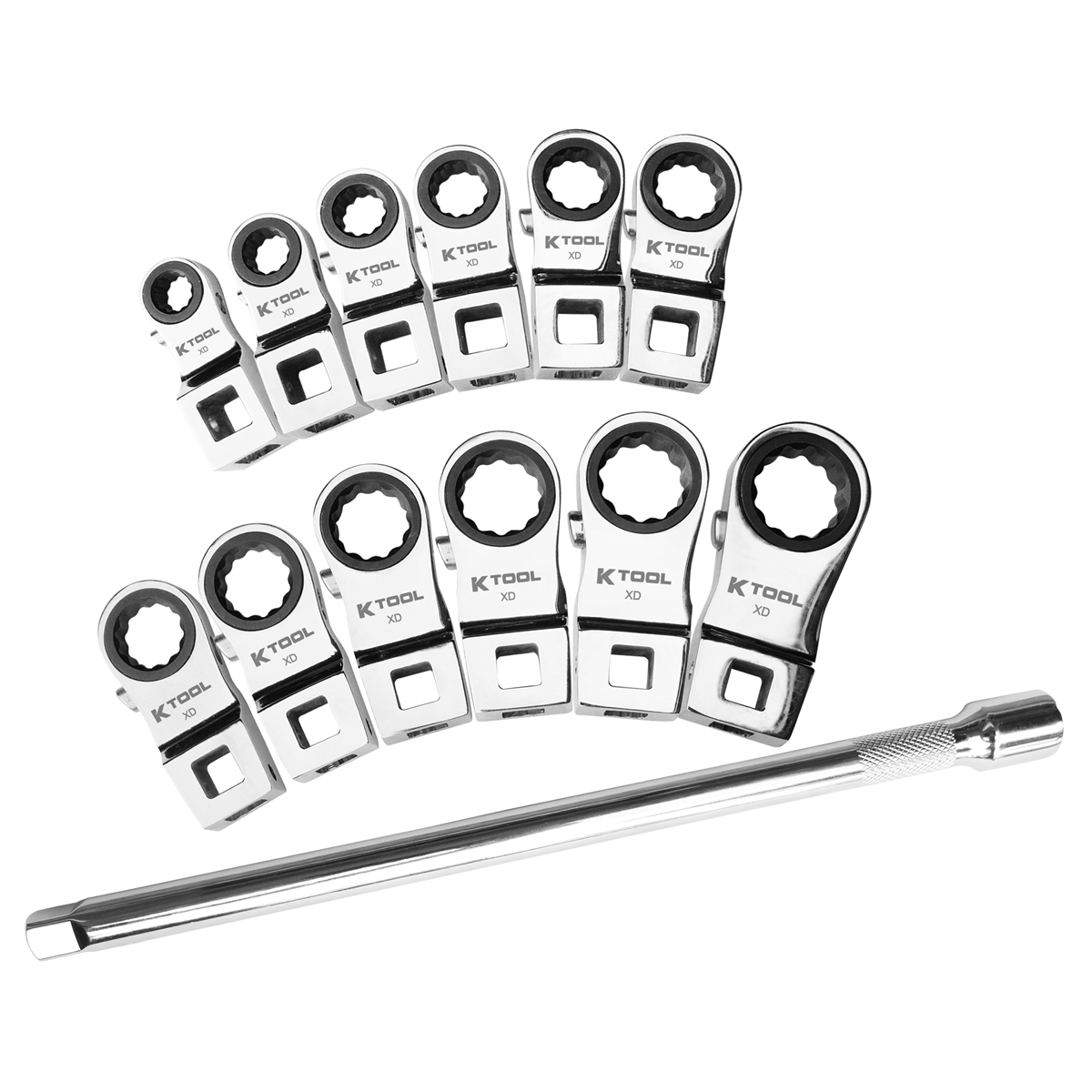 K Tool International 13-Piece Metric 3/8-Inch Ratcheting Crowfoot Wrench Set with 120-Tooth Heads