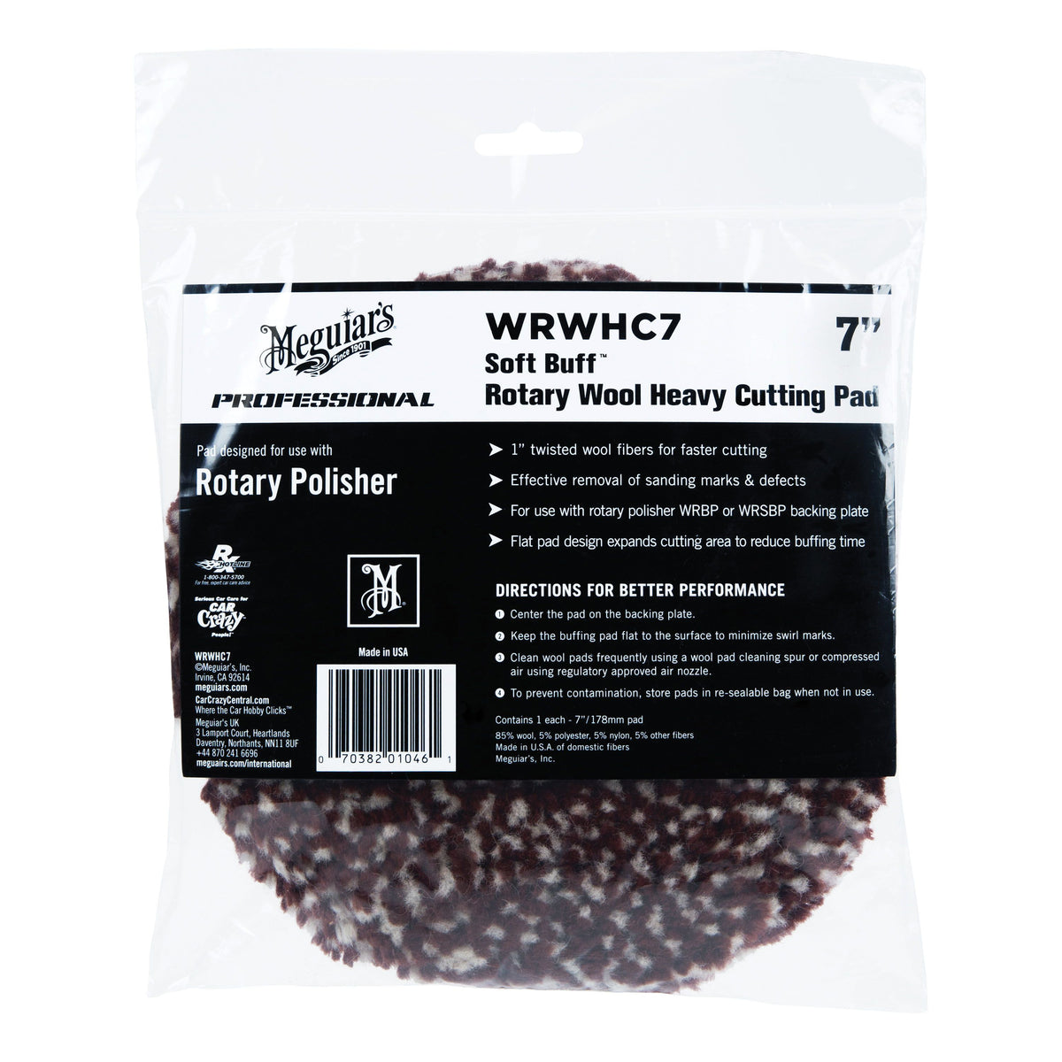 Meguiar's WRWHC7 Soft Buff™ 7 in Rotary Heavy Cutting Wool Pad with 1-in Twisted Fibers