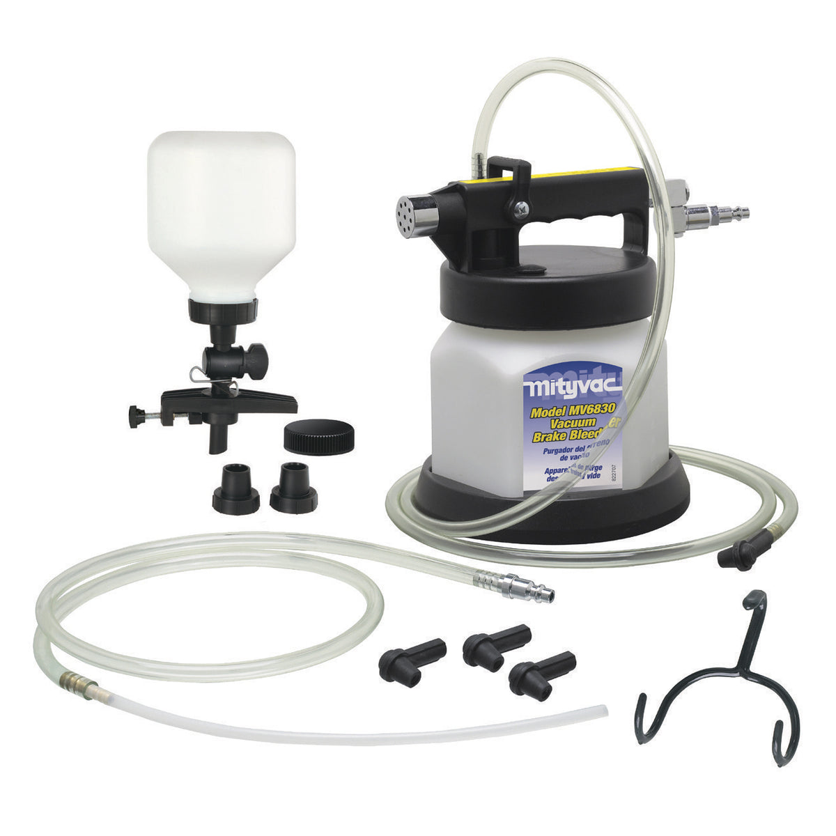 Mighty VAC Shop Air Brake Bleeder MV6830 1.9 qt Reservoir, Thumb Throttle, Quick-Disconnect