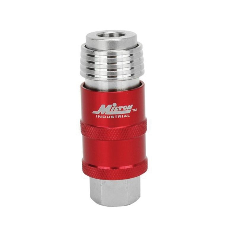 Milton S-1750 5 In One Industrial Quick-Connect Coupler 1/4 in FNPT Red Steel, Safety Exhaust