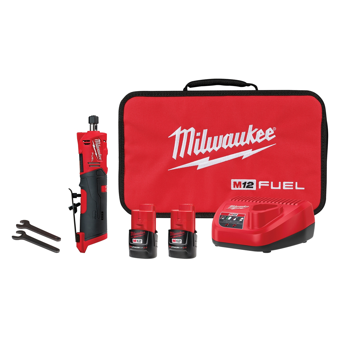 Milwaukee Tools 2486-22 1/4" Straight Die Grinder Kit, 0.3 HP, 3-Mode Speed, Two Batteries