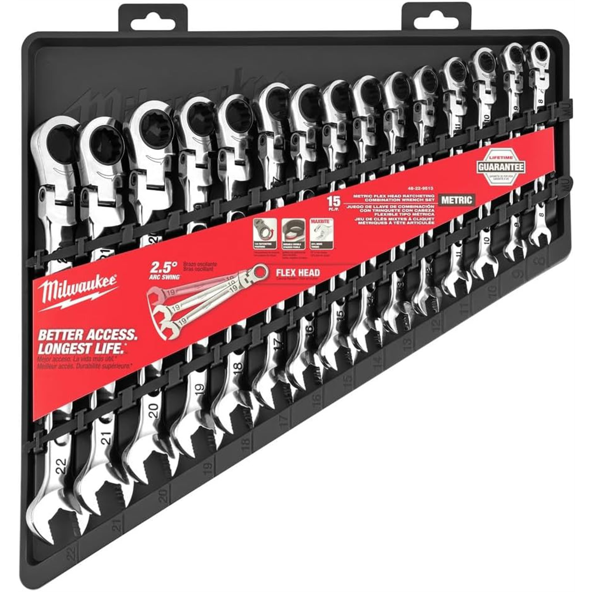 Milwaukee Tools 15pc Ratcheting Combination Wrench Set 48-22-9513, 144 positions metric