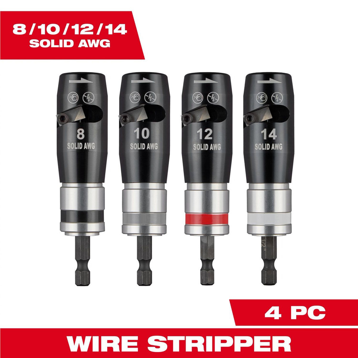 Milwaukee Tools 4PC Solid Wire Stripper Set 48-32-6406 for 8-14 AWG