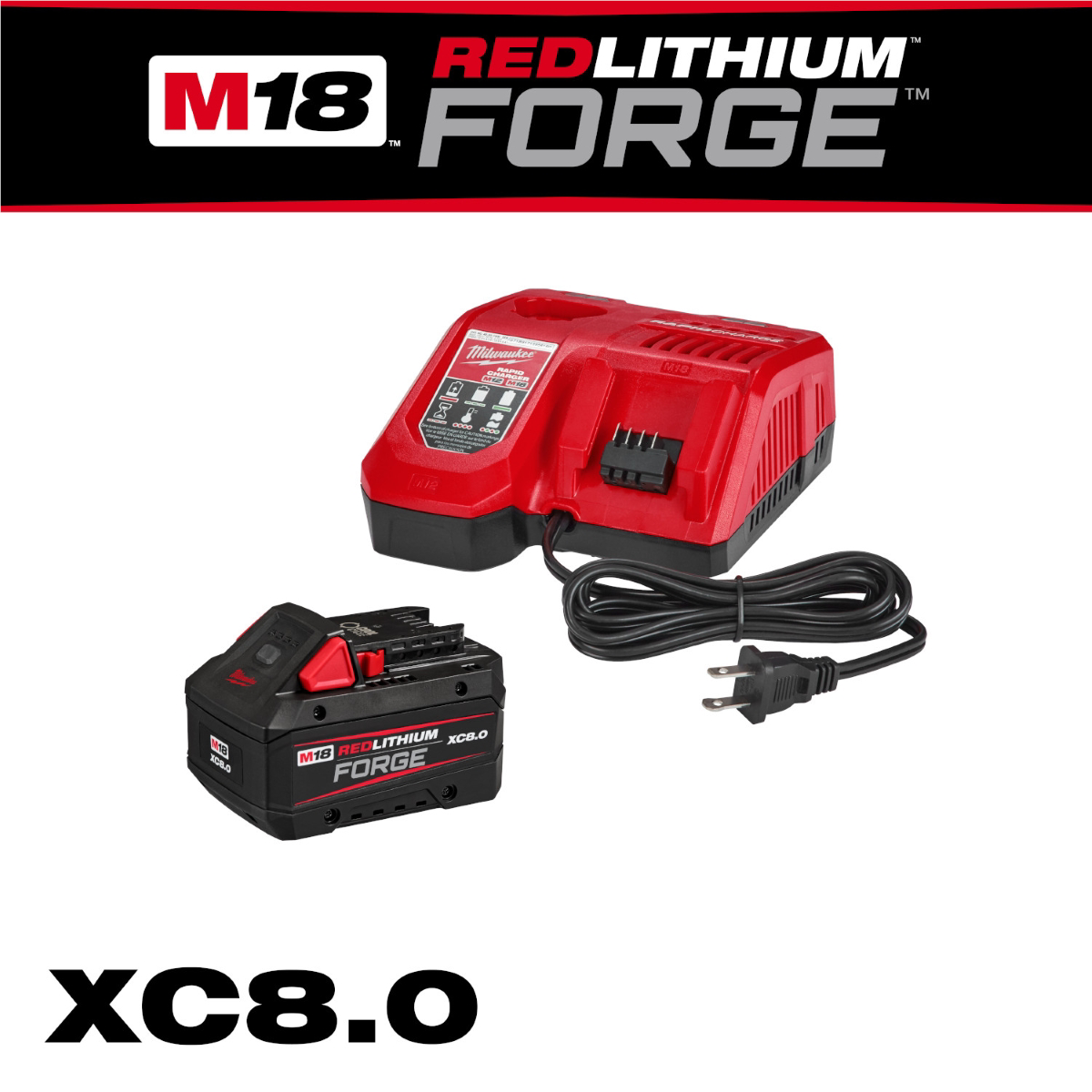 Milwaukee Tools M18 Redlithium Forge XC8.0 Battery Starter Kit 48-59-1881, 8 Ah high-output pack