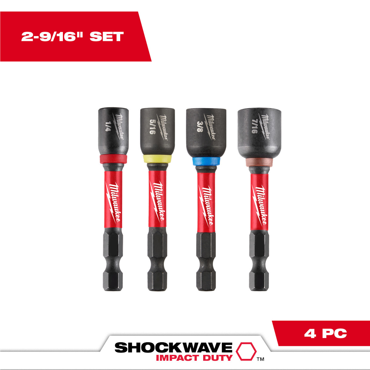 Milwaukee Shockwave Impact Duty 4-Piece 2-9/16" Magnetic Nut Driver Set, MPN 49-66-4566