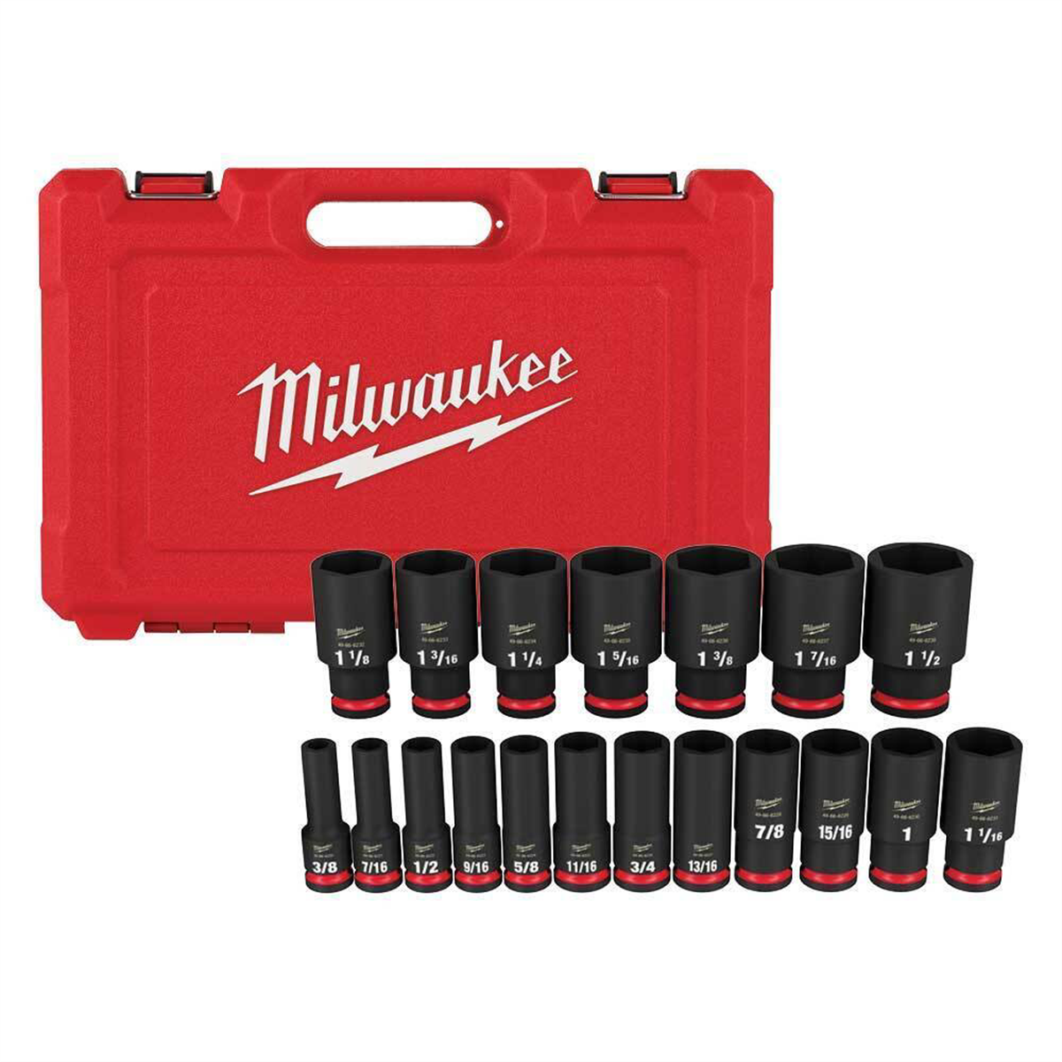 Milwaukee Shockwave Impact Duty 19-Piece 1/2" Drive SAE Deep 6-Point Socket Set, MPN 49-66-7012