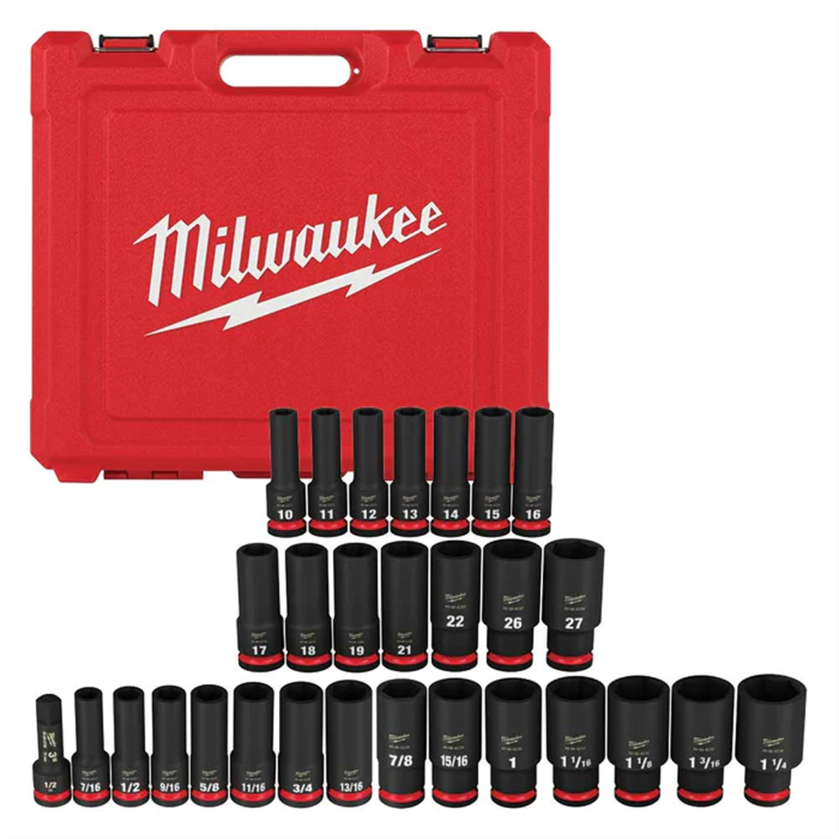 Milwaukee Tools 29PC Shockwave Impact Duty 1/2" Drive SAE & Metric Deep 6-Point Socket Set - MPN