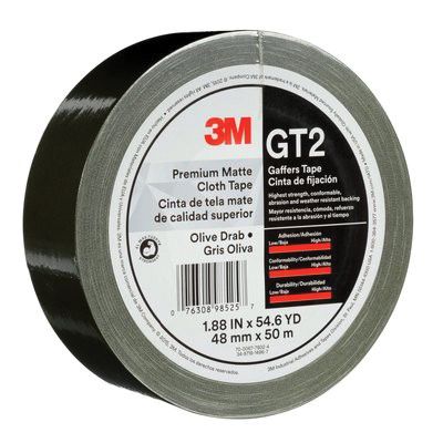 3M GT2 Premium Matte Cloth Tape 98514, Black, 50 m x 48 mm, Rubber Adhesive