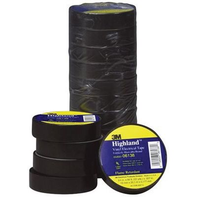 3M 92618 Highland Electrical Tape 66 ft Length 3/4 in Width 7 mil Thickness Black