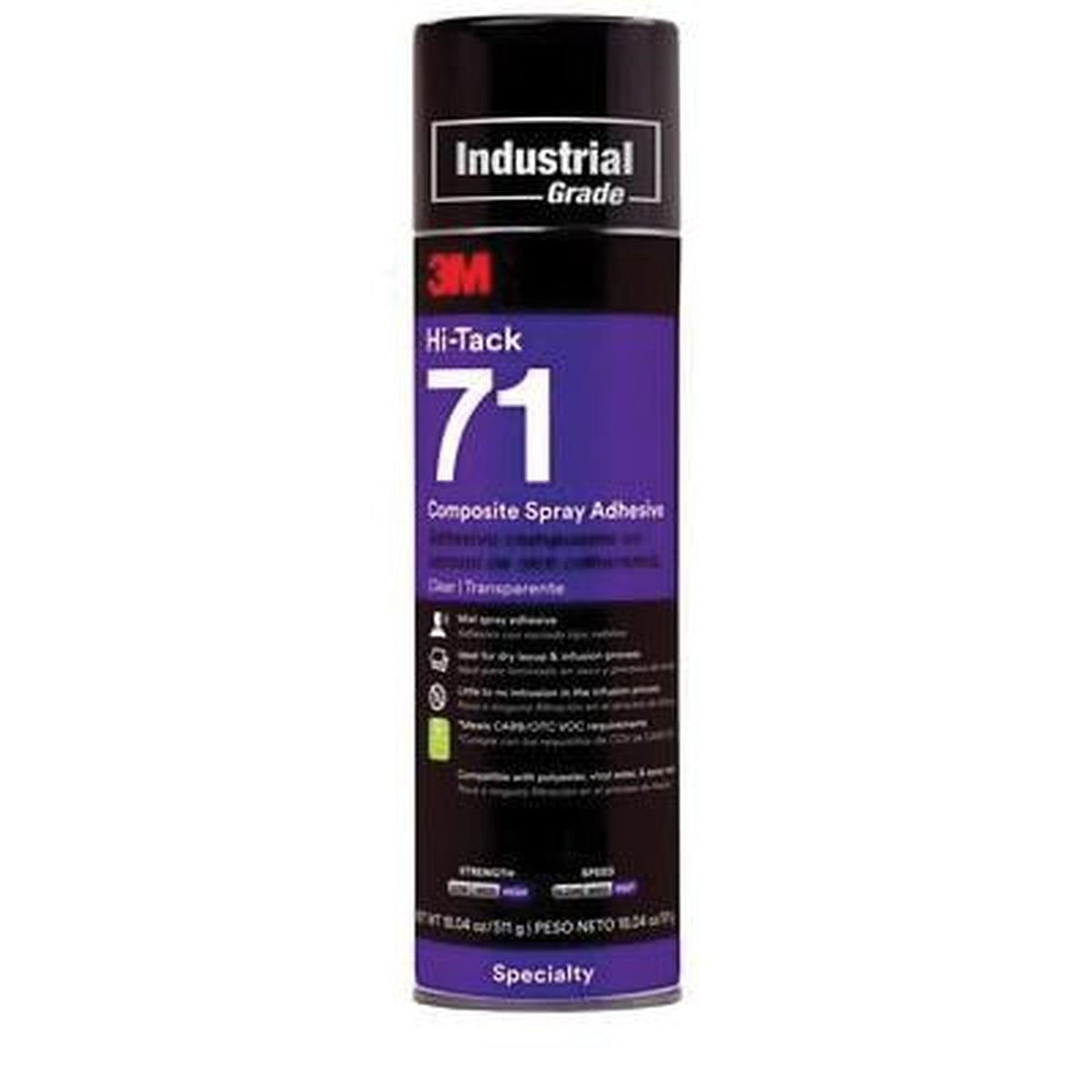 3M Hi‑Tack Composite Spray Adhesive 71 – Clear, 24 fl oz (12 per Case), Part 14327