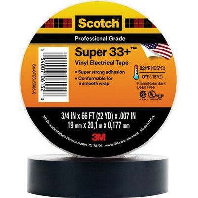 Scotch 6133 Super 33+ Electrical Tape 52 ft Length 3/4 in Width 7 mil Thickness Black
