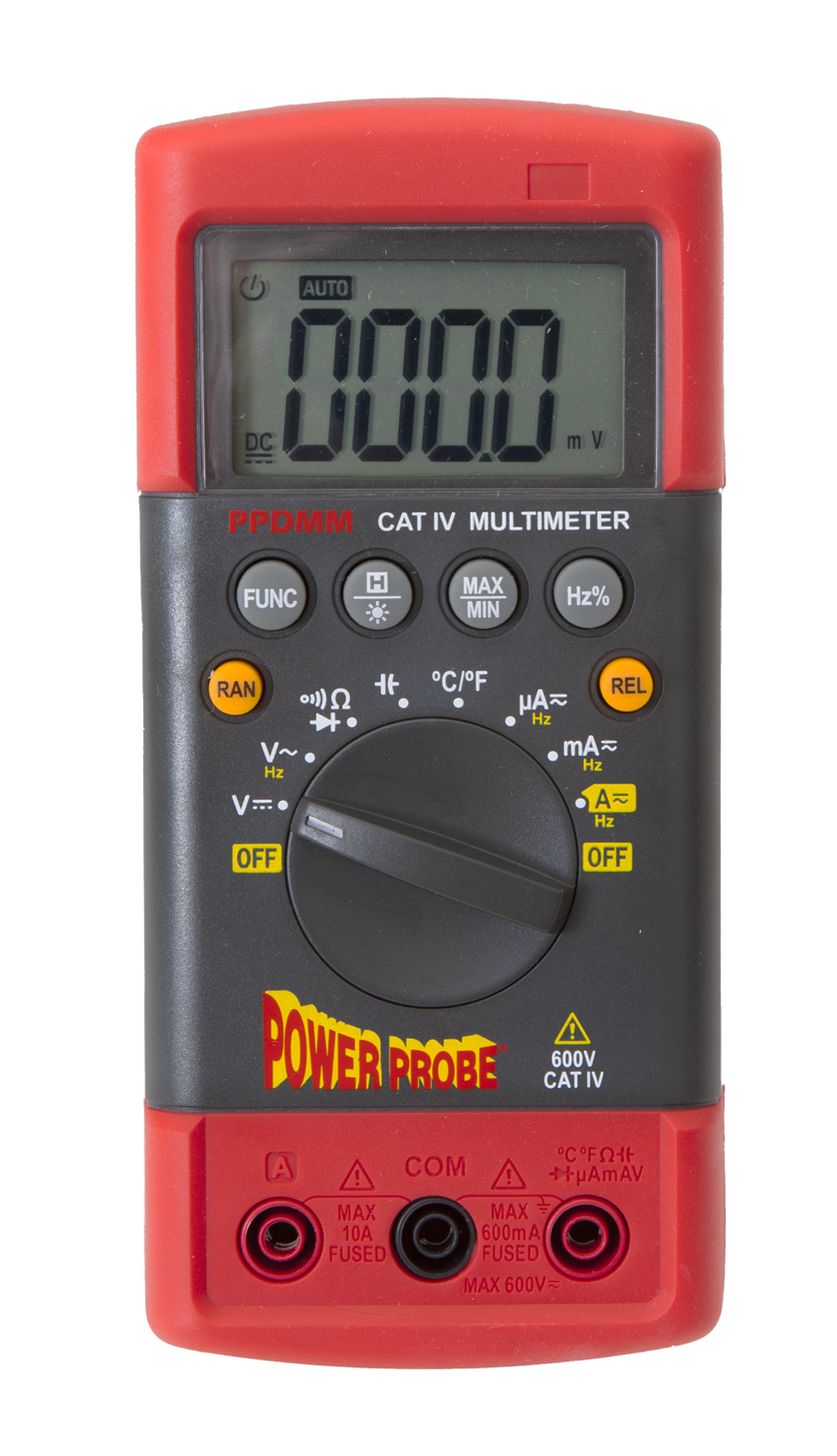 Power Probe Digital Multimeter PPDMM CAT-IV 600V with Large Backlit LCD, Measures Voltage, Current