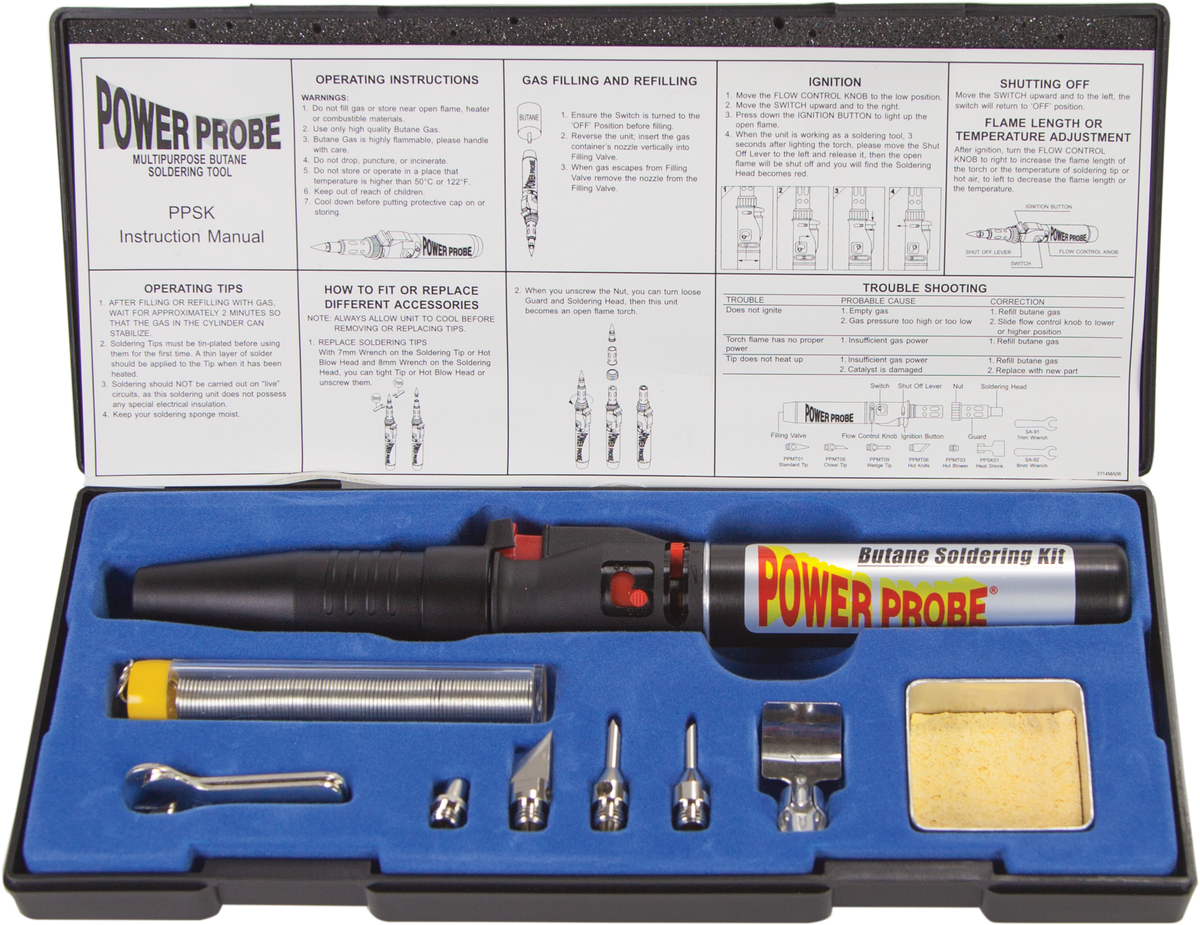 Power Probe Butane Soldering Kit PPSK Adjustable ½"-2½" Flame up to 2500 °F