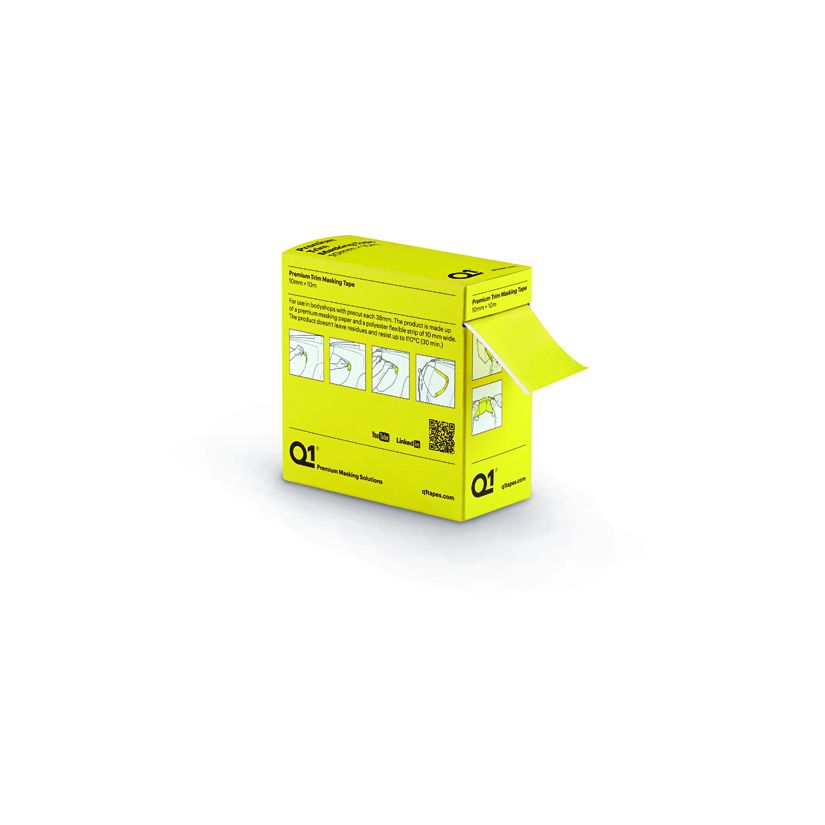 Q1 TT01 Premium Self-Adhesive Trim Masking Tape, 10 m x 10 mm, Sun Yellow