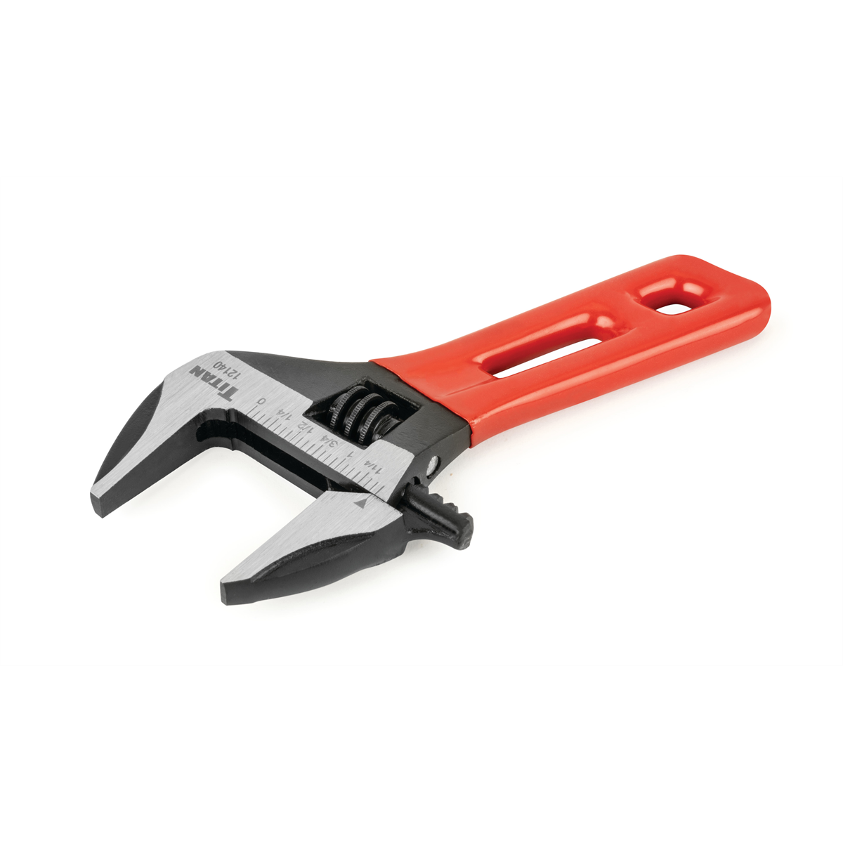 Titan Hand Tools Stubby Adjustable Wrench 1-7/16 in Jaw Capacity 12140 Angled Head Non-Slip Grip