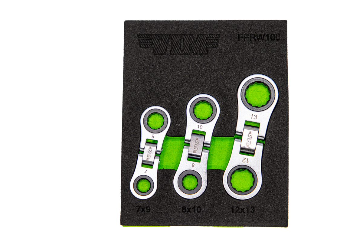Vim Tools FPRW100 Nano Flex Ratcheting Wrench Set, Palm Size, 72-Tooth Mechanism, 5° Swing Arc