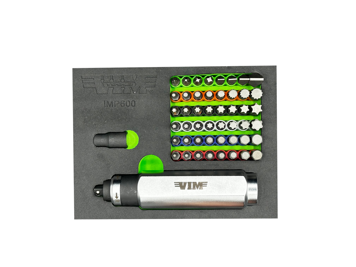 Vim Tools IMP600K Master Kit Heavy Duty 3/8" Reversible Impact Driver with Carbon Steel Bits