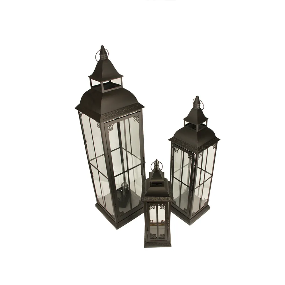 20″ Black Antique Vintage Style Pillar Candle Holder Lantern