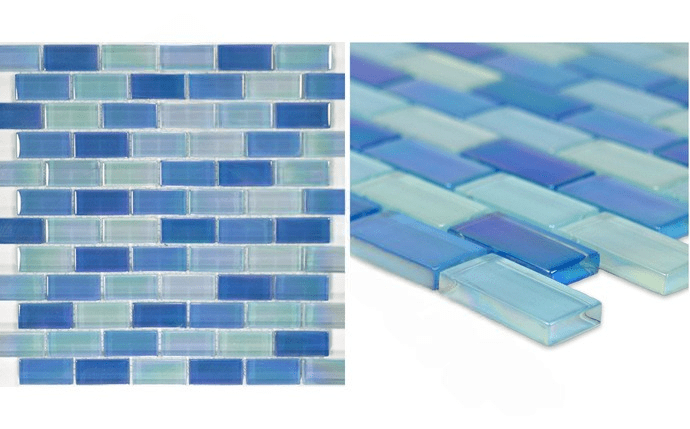 NPT GC82348B8 1″ x 2″ Crystal Iridescent Glass Tile Blends Sky Blue Blend