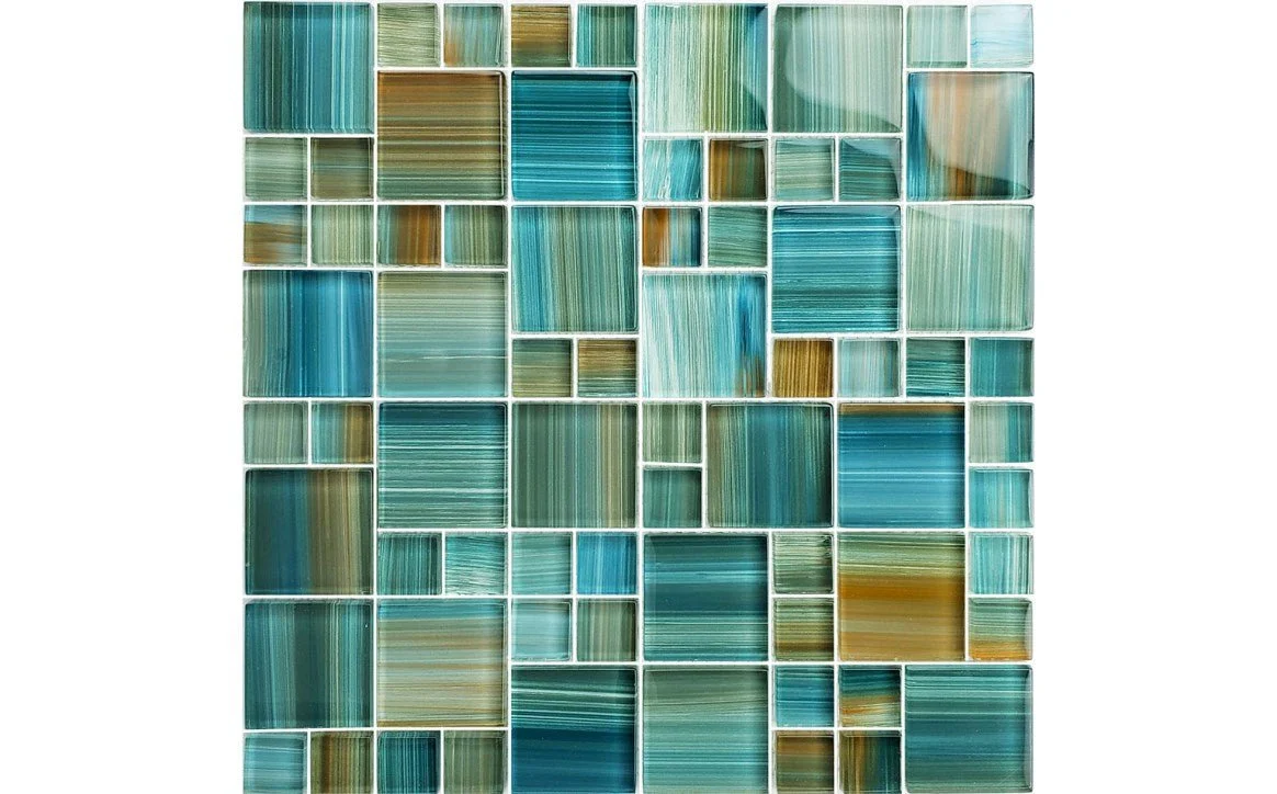 NPT GW8M2348T5 Mixed Size Watercolors Glass Tile Blends Aqua