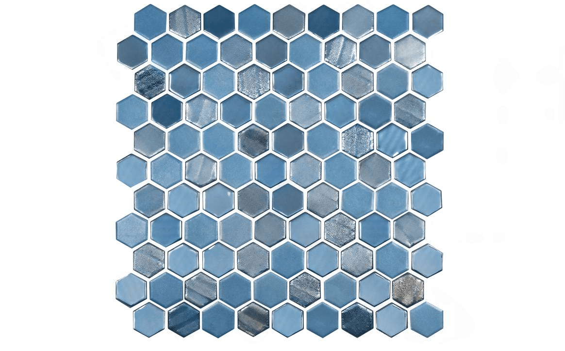 NPT SGA-COBALTO FULL HEX 9.4 SqFt Cobalto Sea Glass Blend Full Hexagon Tile
