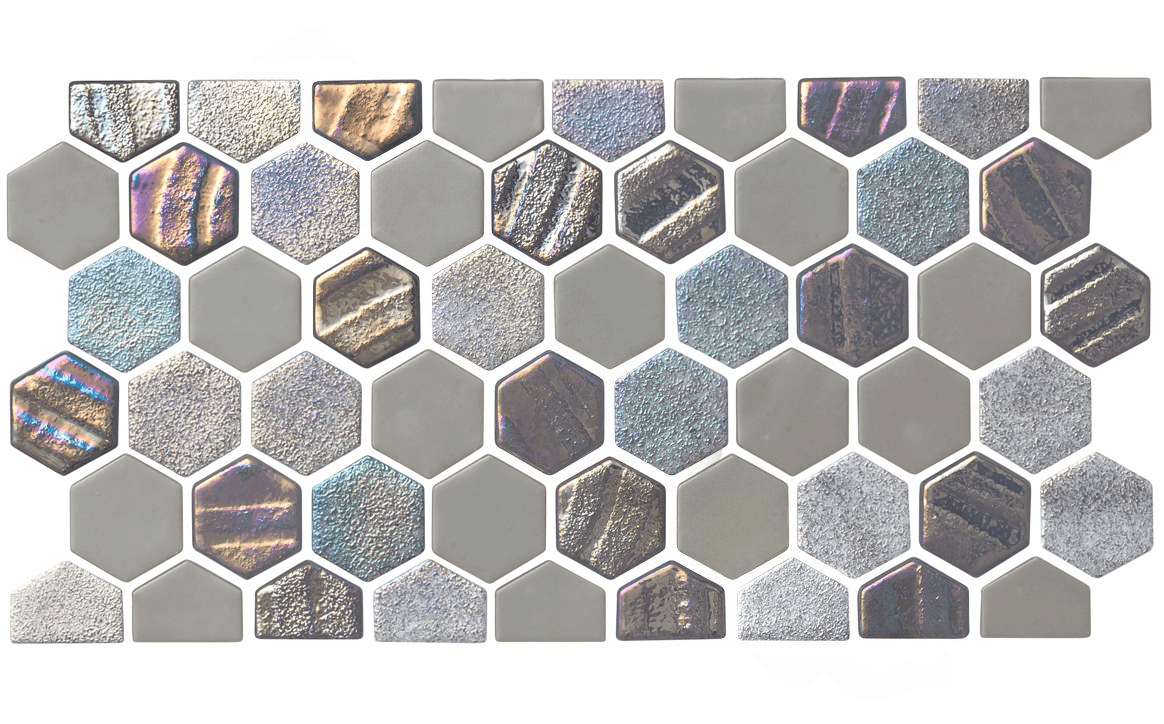 NPT STA-SMOKE Starburst Smoke Gray Mosaic Border Pool Tile