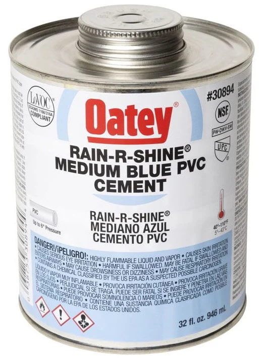 Oatey Rain-R-Shine Blue PVC Cement, 32 oz – 30894