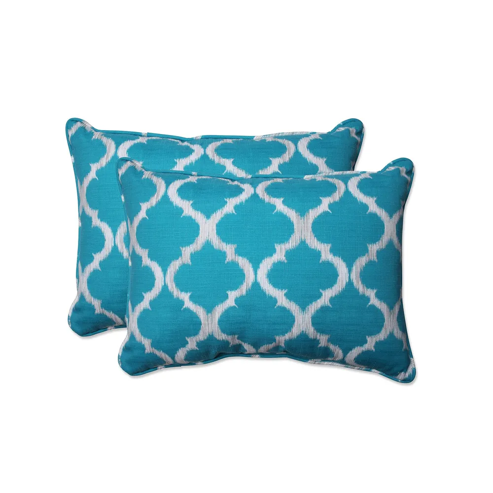 Set of Two Moroccan Dreams Caribbean Blue and Silver Gray Corded Throw Pillow 24.5″
