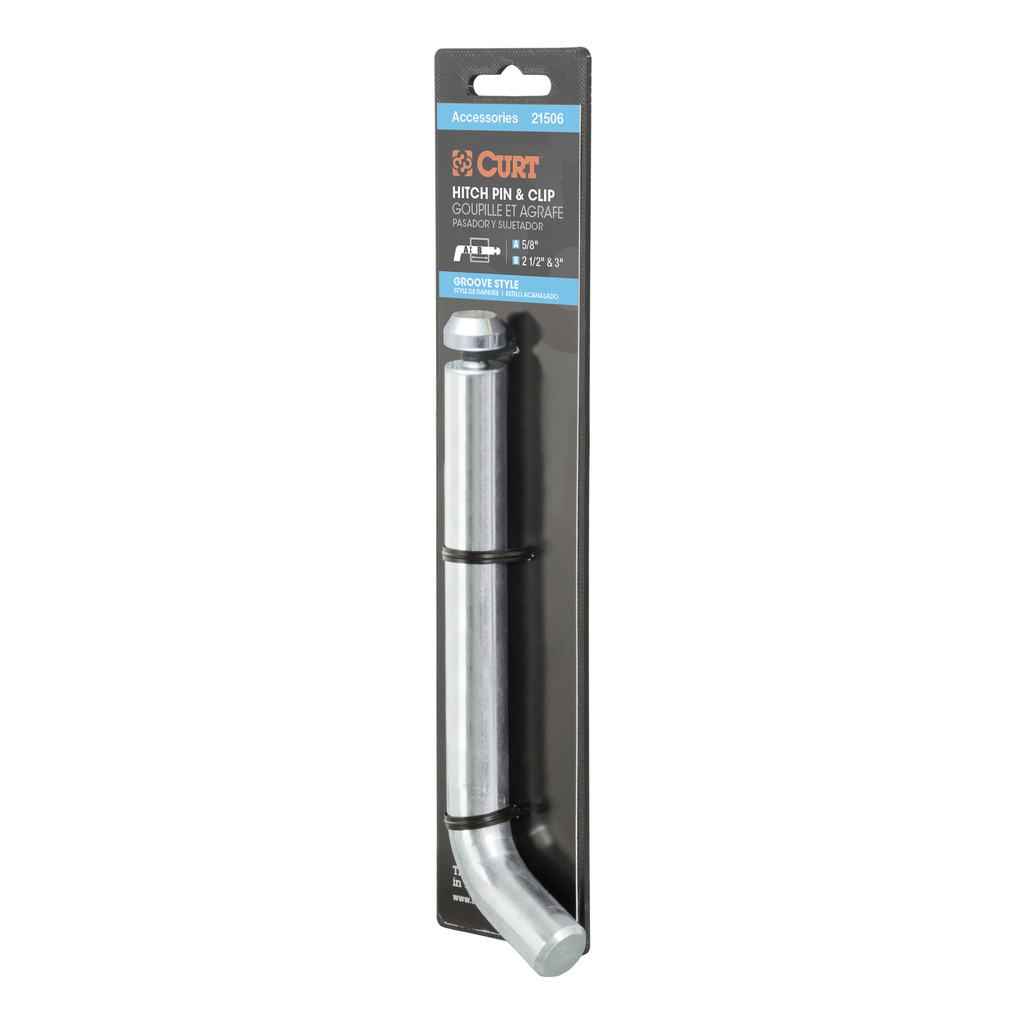 Curt Heavy-Duty 5/8" Hitch Pin with Groove (2-1/2" or 3" Receiver, Zinc, Packaged) - 21506