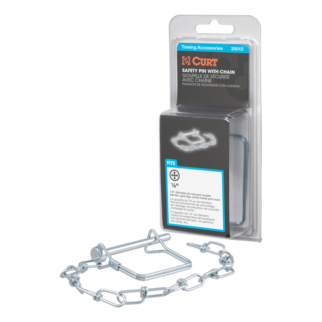 Curt 1/4" Safety Pin with 12" Chain (2-3/4" Pin Length, Packaged) - 25013