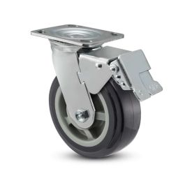 Pemco 4"x2" PolyKat Thermo-Urethane Precision Ball Bearing Caster with Total Lock and 4"x4.5" Plate