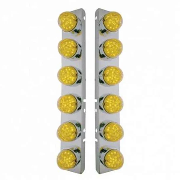 Peterbilt 378, 379 SS Front Air Cleaner Bracket W/ 12X 19 LED Bullet Style Lights & Bezels – Amber Led/ Amber Lens
