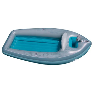 Relax and Cruise in Style: 105-Inch Inflatable Gray and Blue Classic Boat Cruiser with Cooler Pool Float