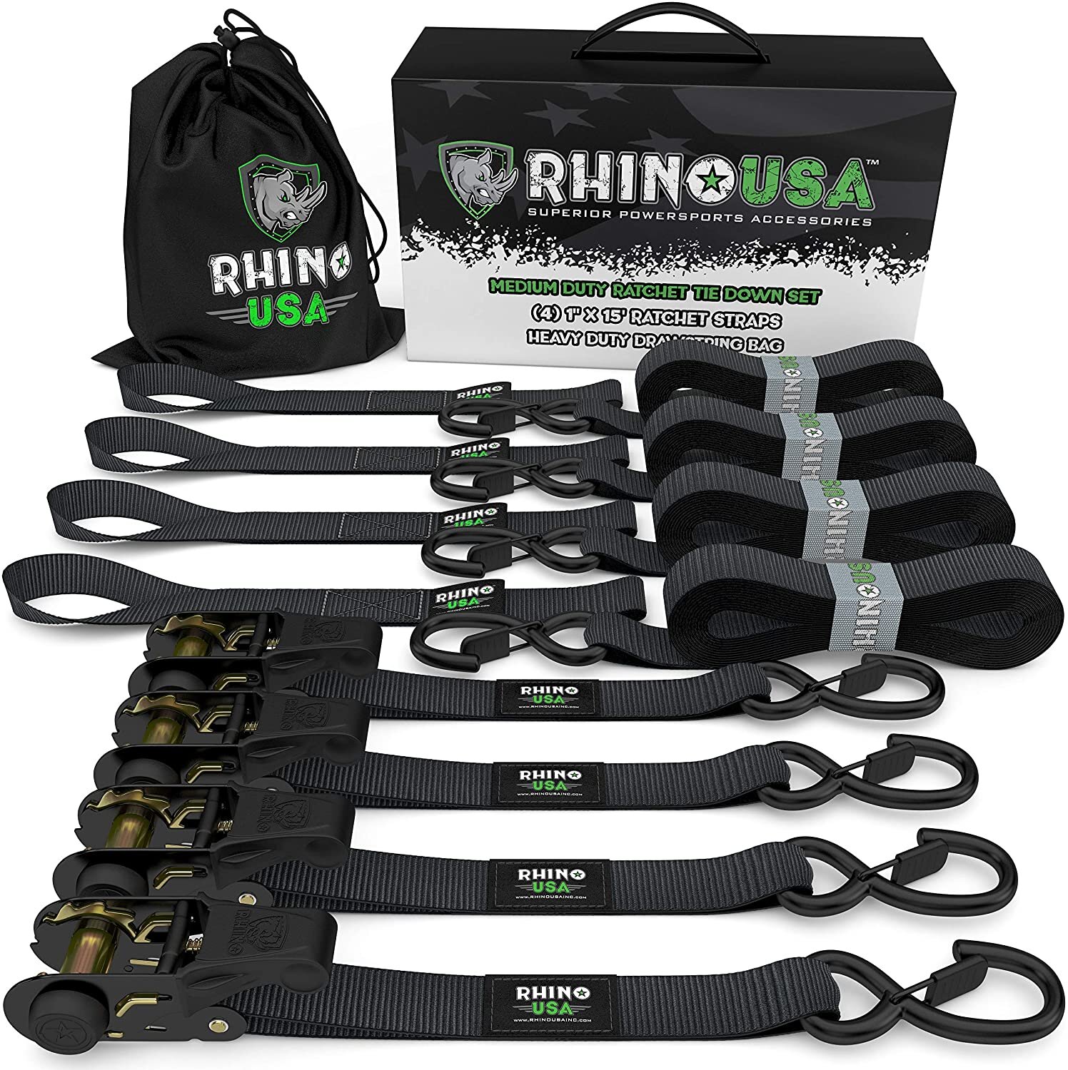 Rhino USA  Medium Duty 1" x 15' Ratchet Tie-Down Set
