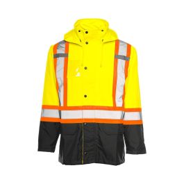 Ground Force Hi-Vis Rain Jacket Black + Yellow - XL