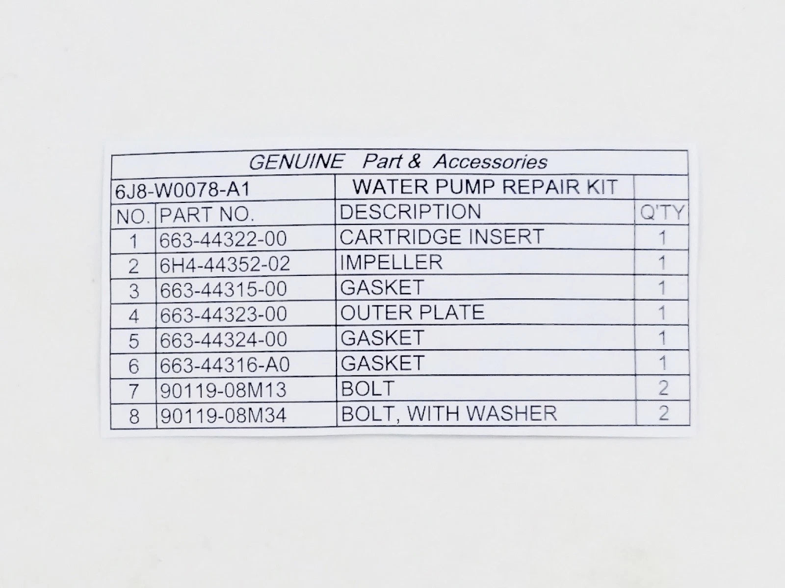 Water Pump Kit for Yamaha 25HP-30HP (3CYL Only) 6J8-W0078-A1-00
