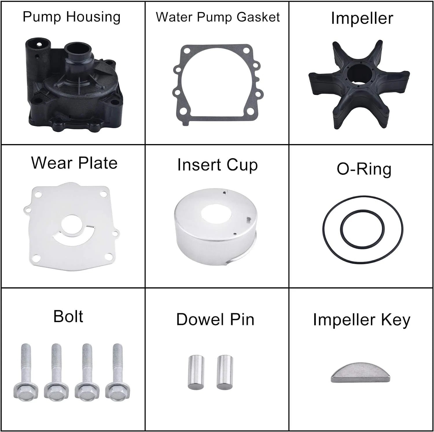 Water Pump Impeller Repair Kit for Yamaha (61A-W0078-A1-00, 61A-W0078-A2-00)